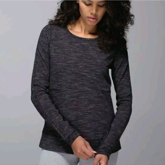 Lululemon Exhalation Pullover II Heathered Marled Black Size 8 Yoga - Picture 1 of 9